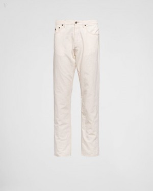 Prada Five-pocket Chambray Pants Beige | YOOX7401