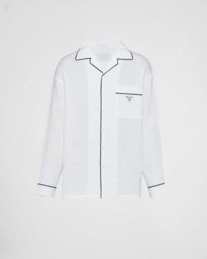 Prada Linen Shirt Blancos | QOCV6707