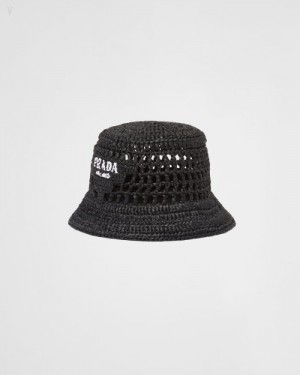 Prada Raffia Bucket Hat Negros | PNVA0126