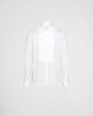 Prada Stretch Algodon Shirt Blancos | IDUH9190