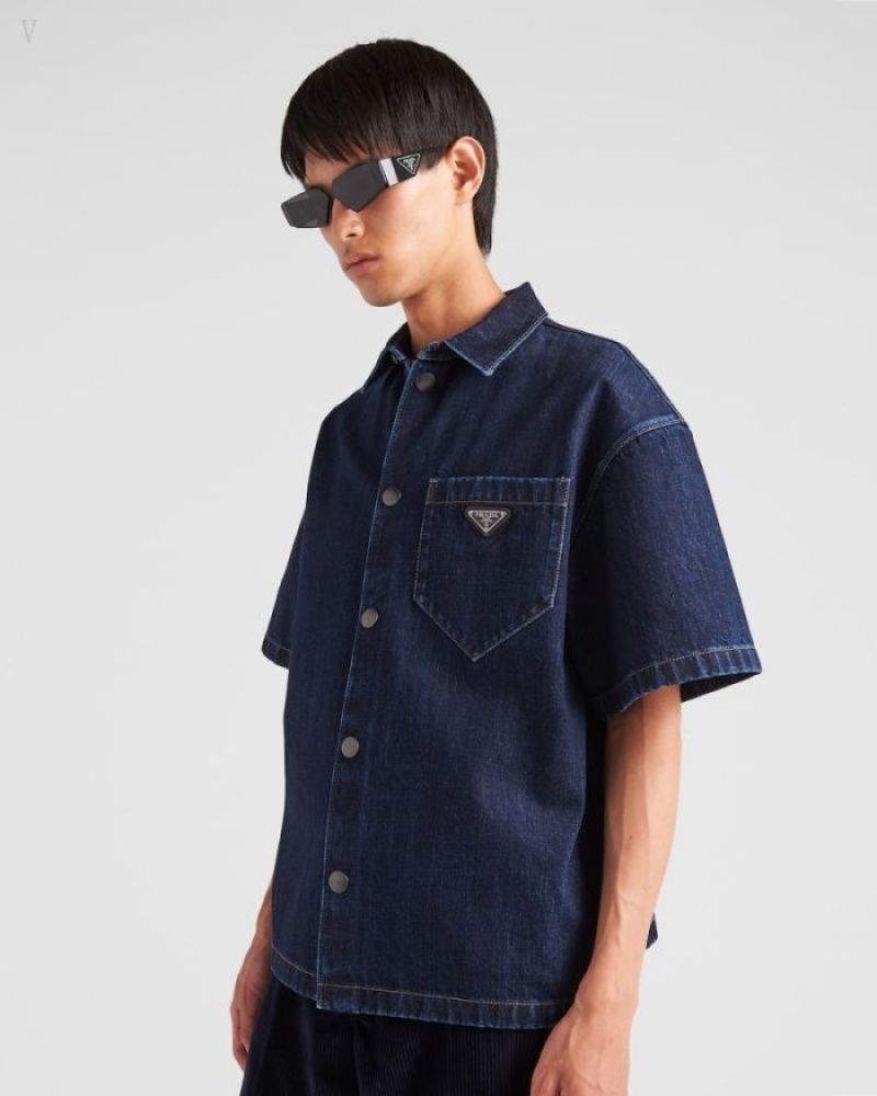 Prada Denim Shirt Azul Marino | KOUP1295