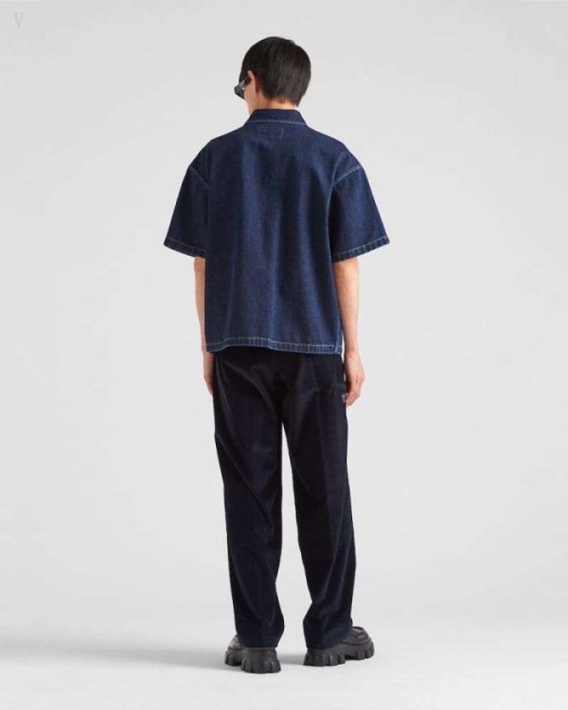 Prada Denim Shirt Azul Marino | KOUP1295